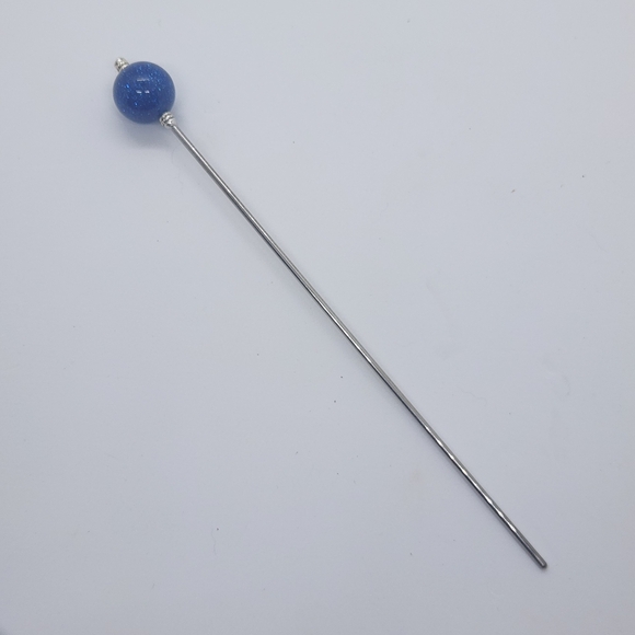 Cosmic Blue Starlight Sphere Stainless Steel Hair Stick, Glitter Orb Updo Pin - Picture 4 of 5